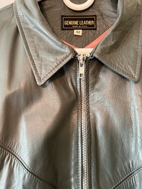 VTG Men's Genuine Leather Gray Zip-Front Jacket - 1970s or 80s
